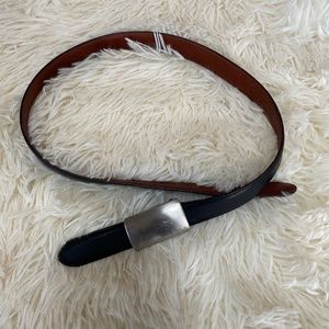Classic Black Leather Belt with Silver Plate Buckle